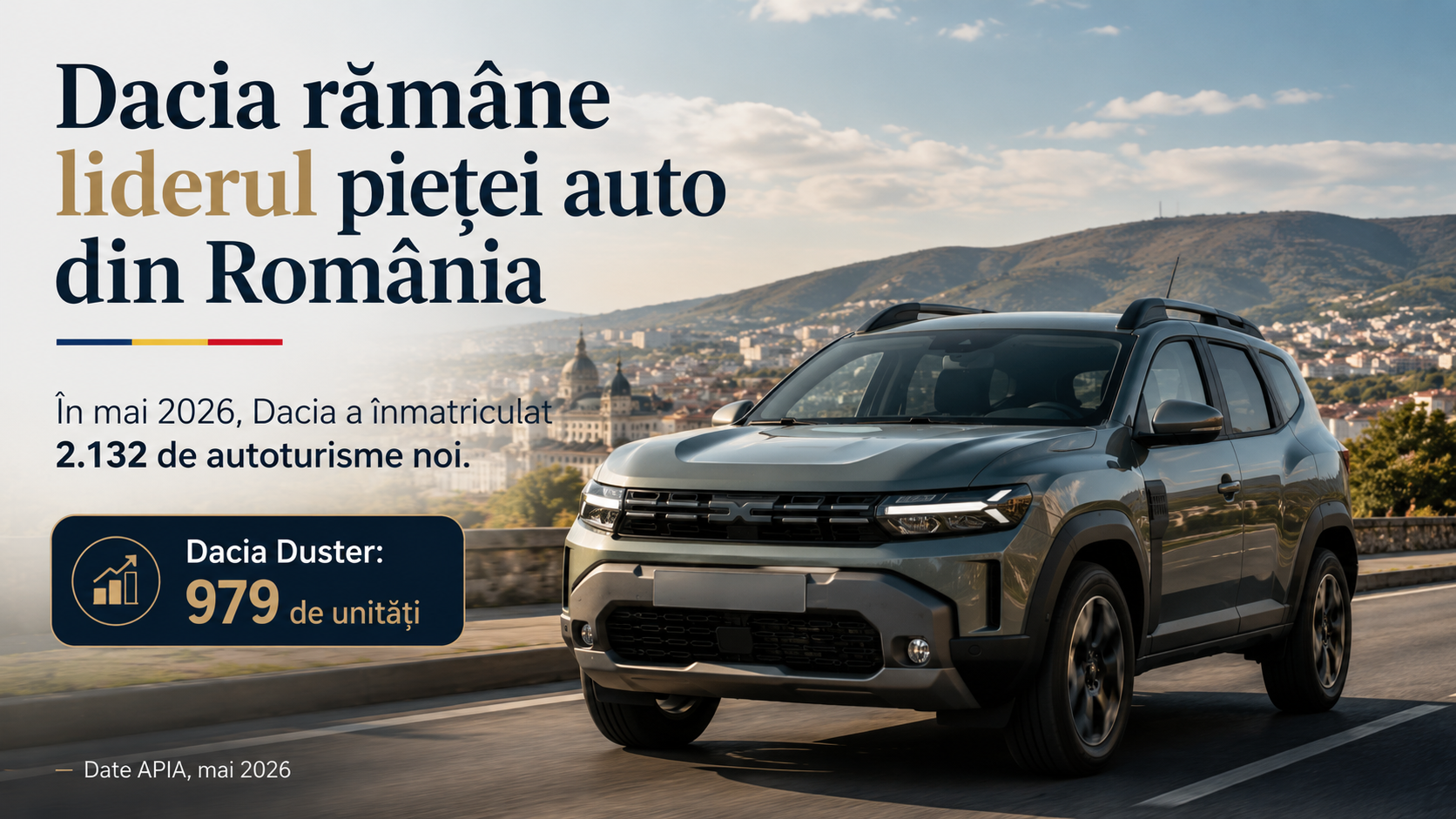 Dacia rămâne liderul pieței auto din România. Duster, cel mai înmatriculat model în mai 2026 Dacia rămâne liderul pieței auto din România. Duster, cel mai înmatriculat model în mai 2026