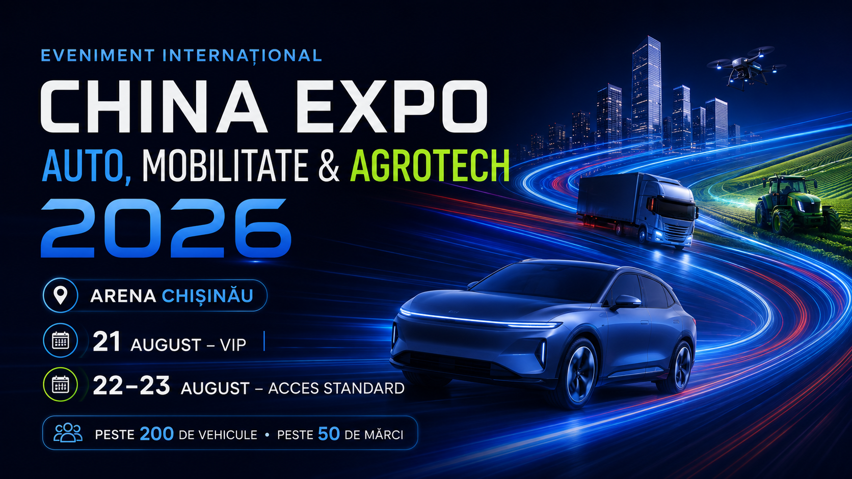 China Expo Auto, Mobilitate & Agrotech 2026 la Chișinău: program, mărci și bilete China Expo Auto, Mobilitate & Agrotech 2026 la Chișinău: program, mărci și bilete